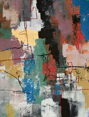 Fototapeta premium Vibrant abstract painting in modern impressionism, hand-drawn with dynamic brushstrokes. Rich in texture and depth, artwork showcases a unique blend of colors, perfect for contemporary decor