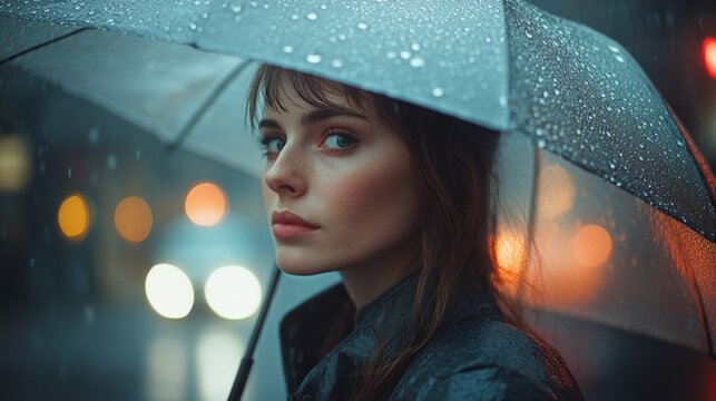 Woman in Rain with Umbrella