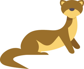 Simple and cute flat design of a brown ferret sitting and looking around, isolated on white background