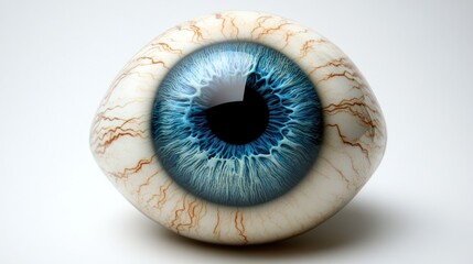 A close-up of a fake eyeball with a blue iris.
