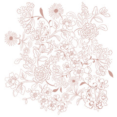 Obraz premium Summer outline on white floral Seamless pattern. Hand drawn flower background