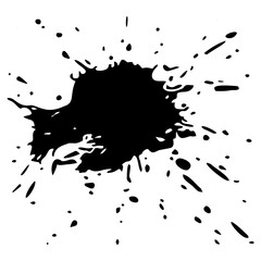 Ink splash with dynamic splatter, grunge abstract paint drop with streaks,splashes,spots,dots,streaks, creative liquid blot design.  Isolated.Vector illustration