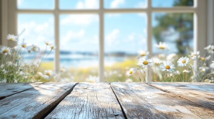 Rustic Wooden Table by a Sunlit Window