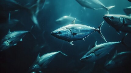 School of Tuna Fish Underwater