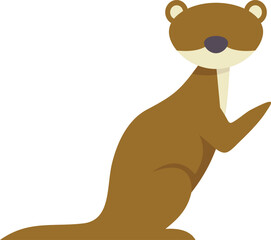 Cartoon river otter is waving its paw, sitting up on a white background