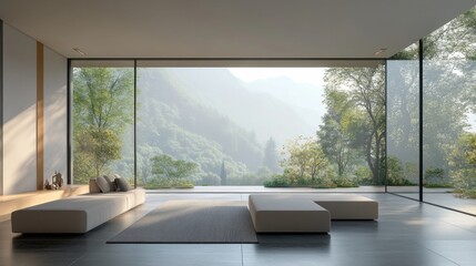 Modern Minimalist Living Room Overlooking Nature