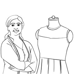 Outline of Indian female fashion designer posing for camera facing