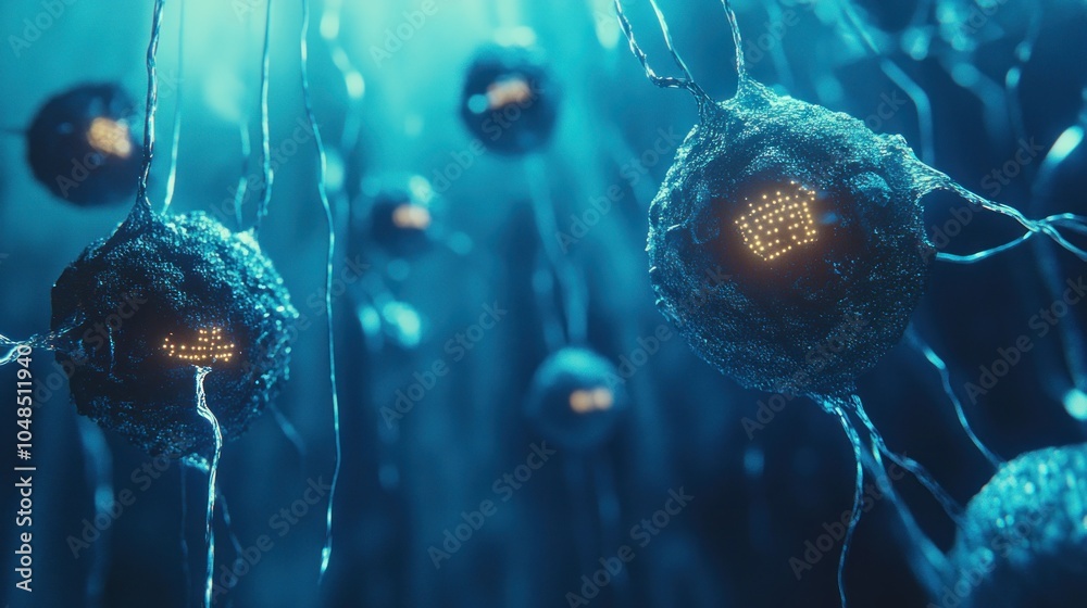 Aufkleber Abstract Representation of a Neural Network with Glowing Nodes and Synapses