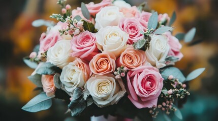 Bouquet of Roses Against Blurred Background