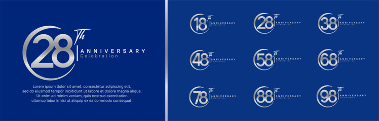 anniversary logo set. vector design silver color for celebration event
