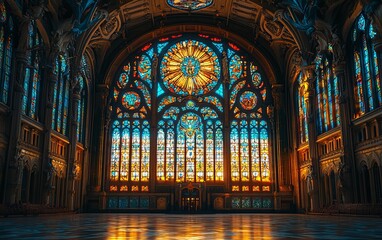 Colorful Stained Glass Window in a Church