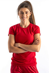 Fototapeta premium portrait of a healthy woman in red gym wear fitness workout concept 