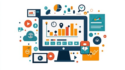 A digital marketing campaign poster with ineffective, unappealing design and low engagement metrics on a screen, symbolizing a failed advertising effort.