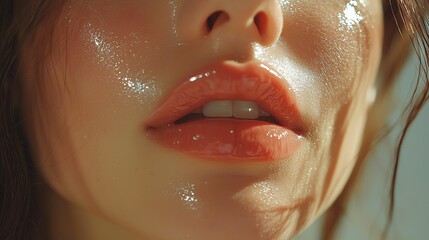 Fototapeta premium A close-up shot of a woman’s lips, subtly enhanced, reflecting the process of lip augmentation