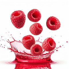 Ripe, juicy red raspberries isolated on a white background, perfect for healthy desserts