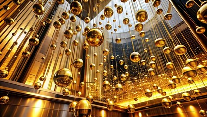 Fototapeta premium Breathtaking architectural photography showcases golden droplets in motion, embodying elegance and opulence, a stunning tribute to refined design and lavish living.