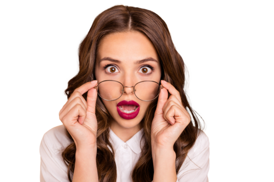 Close-up portrait of her she nice-looking attractive lovely shine pretty professional amazed wavy-haired lady secretary assistant stunning expression isolated over beige pastel background