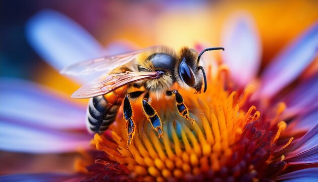 Aveja recolectando nectar de una flor