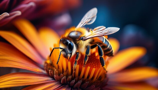 Aveja recolectando nectar de una flor