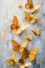 Fototapeta premium A captivating assembly of golden butterflies in an artistic display celebrating nature's beauty and intricacies
