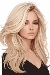 Naklejka premium A stunning portrait of a young Caucasian woman with long, flowing blonde hair and striking features.