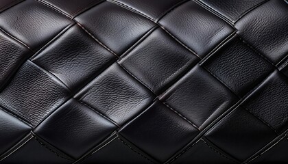 Fototapeta premium Luxurious Black Quilted Leather Texture Background with Diamond Stitching. Perfect for High-End Automotive Interiors, Fashion Accessory Mockups, Luxury Furniture Design, and Elegant Product Branding
