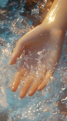Fototapeta premium A close-up of a hand reaching out, surrounded by splashing water.