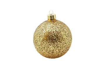 Festive gold ornament ball with sparkling glitter isolated on transparent background