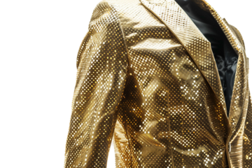 Shiny gold metallic slim fit suit jacket isolated on transparent background