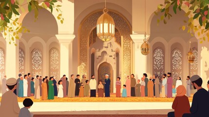 Diverse Gathering in a Grand Hall