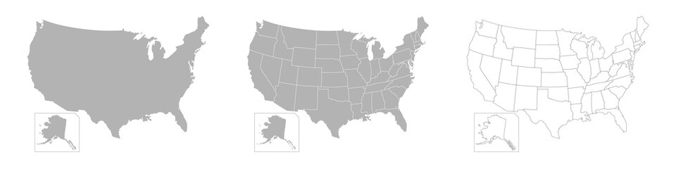 Fototapeta premium Set of USA Maps with Main Map and Regional maps
