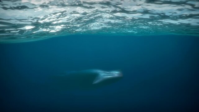 Giant deep sea squid swims underwater