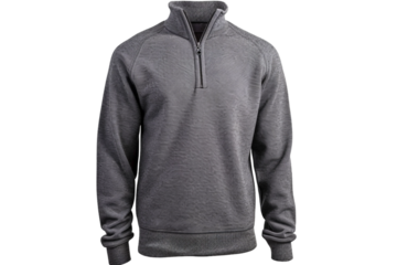 Cozy gray quarter zip sweater for casual outings isolated on transparent background
