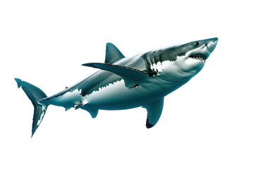 Obraz premium Powerful great white shark showcasing its formidable presence isolated on transparent background