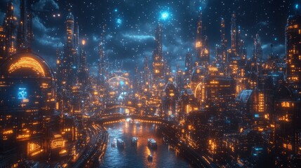 Fototapeta premium A 5G-powered smart city, where everything from transportation to communication is seamlessly connected, illustrating the impact of advanced networks on the future economy.