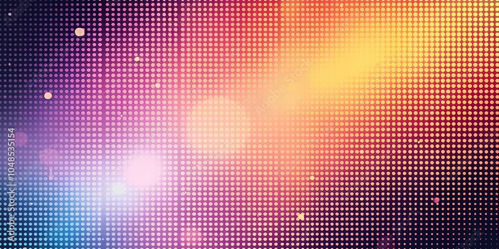 Poster Abstract colorful background with a grid of dots and bright light bursts.