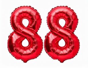 数字の88の形の赤い風船（Number 88 red foil balloon on white background）
