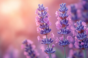 Obraz premium Dreamy Lavender Flowers in Soft Pink Morning Light