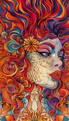Colorful portrait of a woman with intricate details.