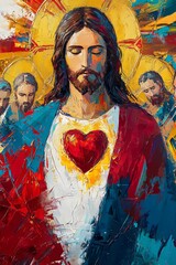 Fototapeta premium Jesus Christ with a heart on his chest.