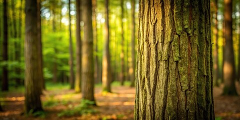 Tree trunk texture in the forest, long shot
