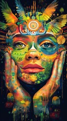 Obraz premium Vibrant portrait of a woman with colorful paint