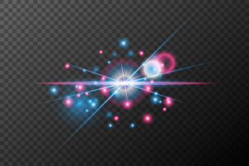 Light effect pink blue isolated flare explosion shiny dust line solar flare spark star neon light, vector effect	