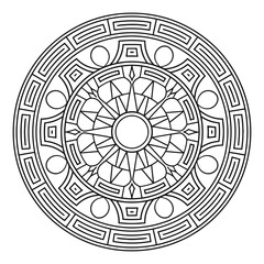 Black and White Outline Coloring Page of Mandala - Easy Mandalas Hand Drawn Pattern With Intricate Details,including Triangles, Squares, and Circles