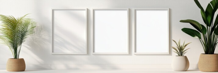 Minimalist Geometric Poster Set, three modern designs featuring a clean white border, ideal for contemporary decor, transparent background.