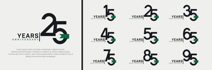anniversary logo set. vector design black color and green ribbon can be use for celebration event