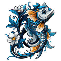 Fototapeta premium An Art Nouveau style catfish, isolate on white background, characterized by flowing lines and elegance. cutout png