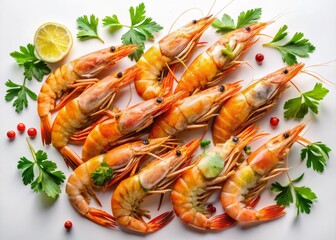 Fresh Tiger Prawns in Panoramic Photography &ndash; High-Quality Seafood Image for Culinary Use, Stock Photography, Delicious Prawns, Fresh Seafood, Gourmet Cooking