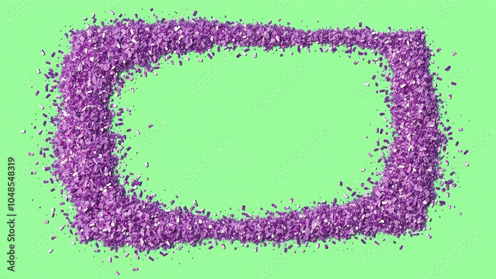 Canvas Prints Purple glitter forming a frame on a green background.