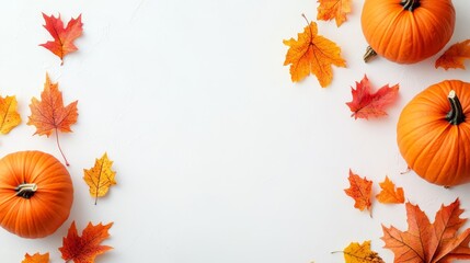 Obraz premium Autumn Pumpkin Arrangement with Colorful Leaves